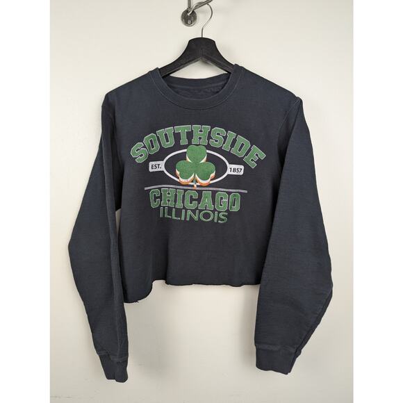 Southside Irish Chicago Illinois Black Cut-off Sweatshirt - Picture 1 of 4